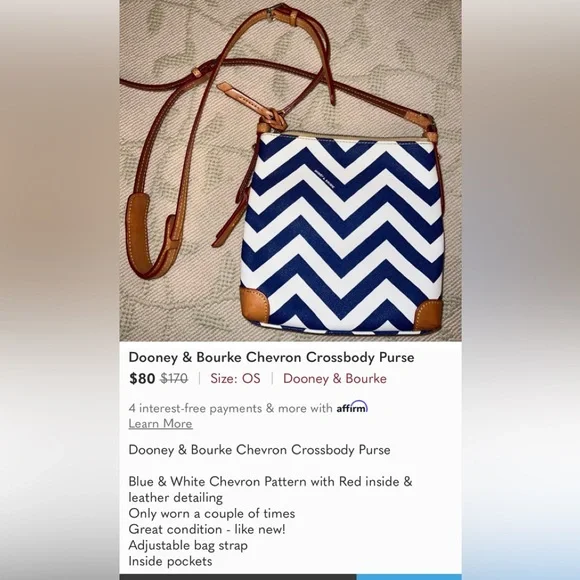 EUC, Dooney & Bourke, Black & White with Camel Chevron Pattern Leather Crossbody - Picture 11 of 14